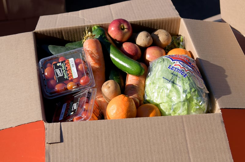 A box of fresh produce from Food Bank For New York City